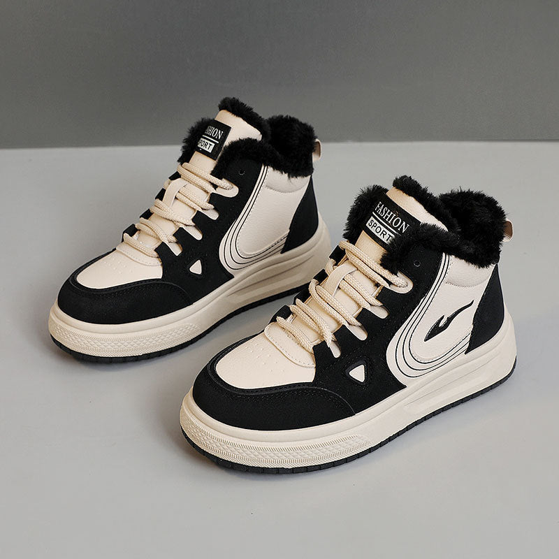 Damen modische High-Top Sneakers mit kuscheligem Fleecefutter und rutschfester Sohle R&B