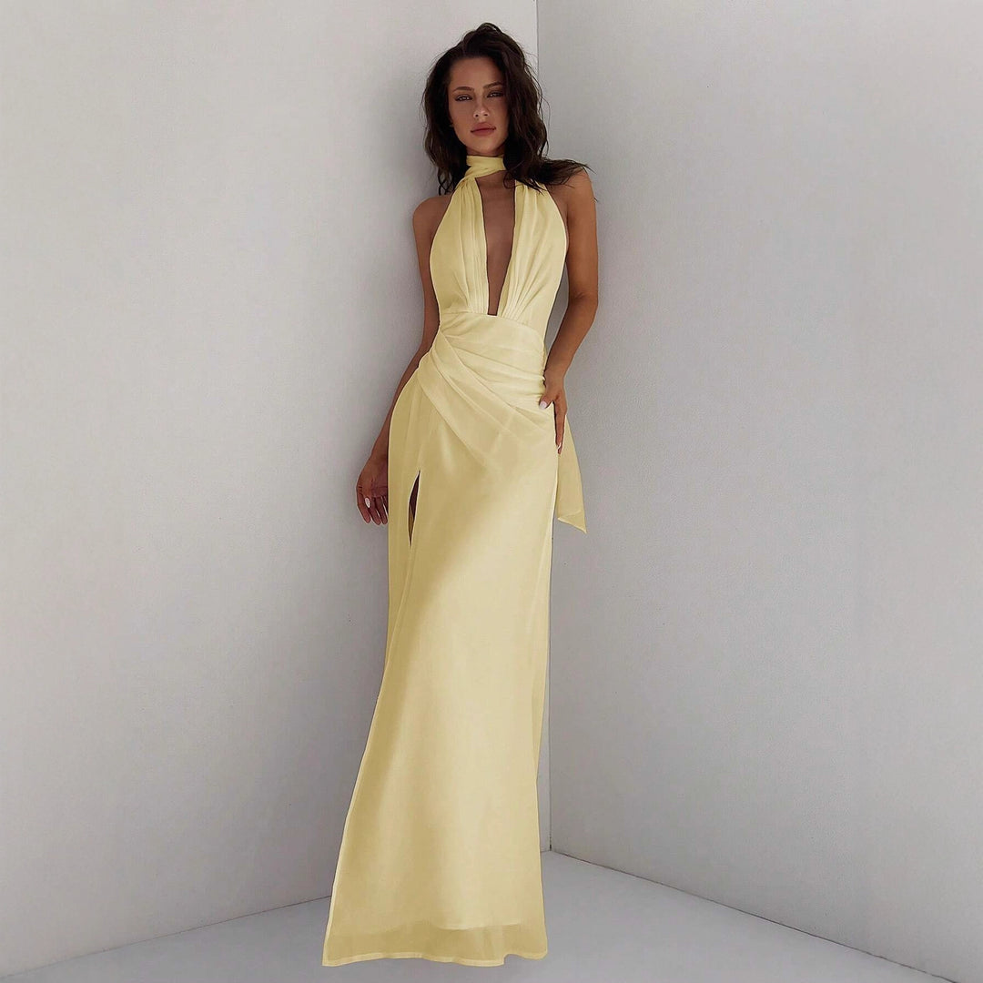 Damen Maxi-Kleid mit tiefem V-Ausschnitt und Wickeldesign R&B