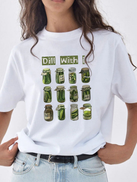 Damen T-Shirt mit kreativem Grafikdruck und luxuriösen Paillettenakzenten R&B