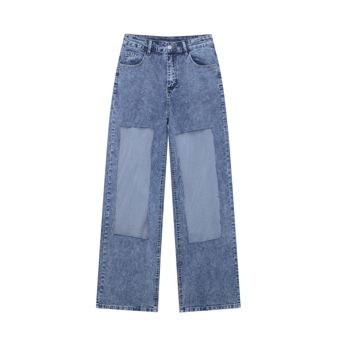 Damen weite Denim-Hose mit Patch-Design R&B