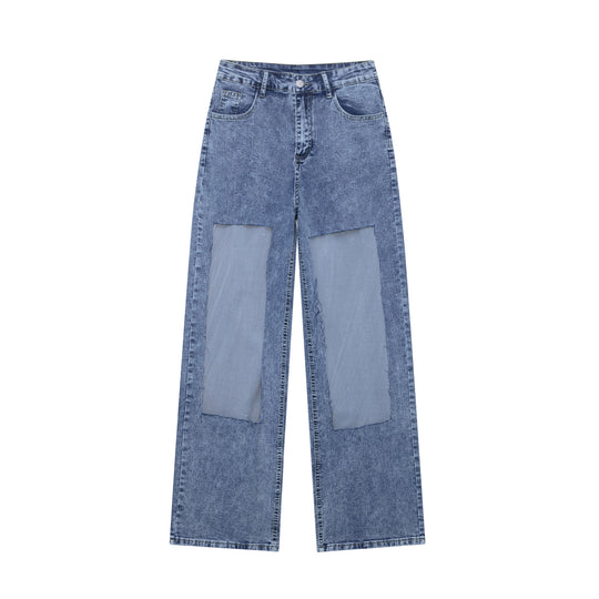 Damen weite Denim-Hose mit Patch-Design R&B