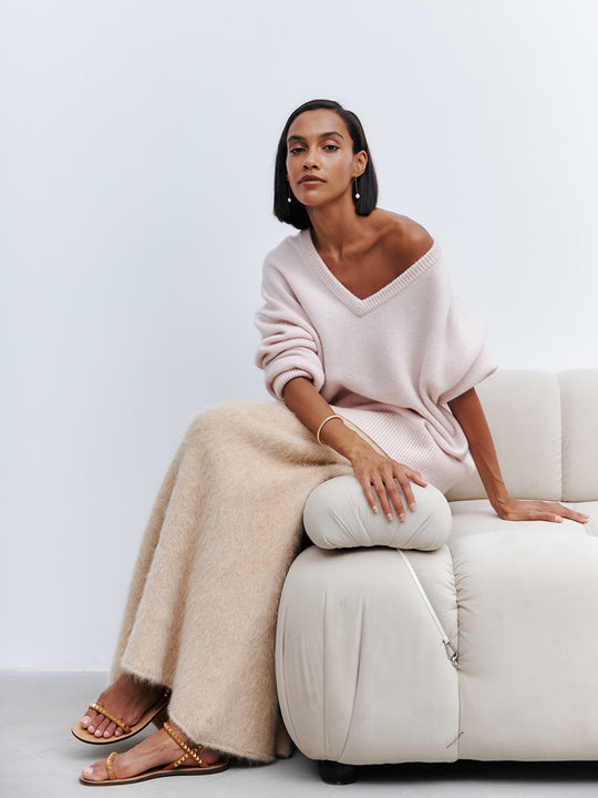 Damen Oversized V-Ausschnitt Strickpullover R&B
