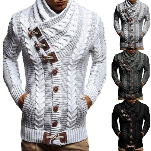 Herren Grobstrickjacke mit kreativem Schalkragen und Knopfdetails R&B