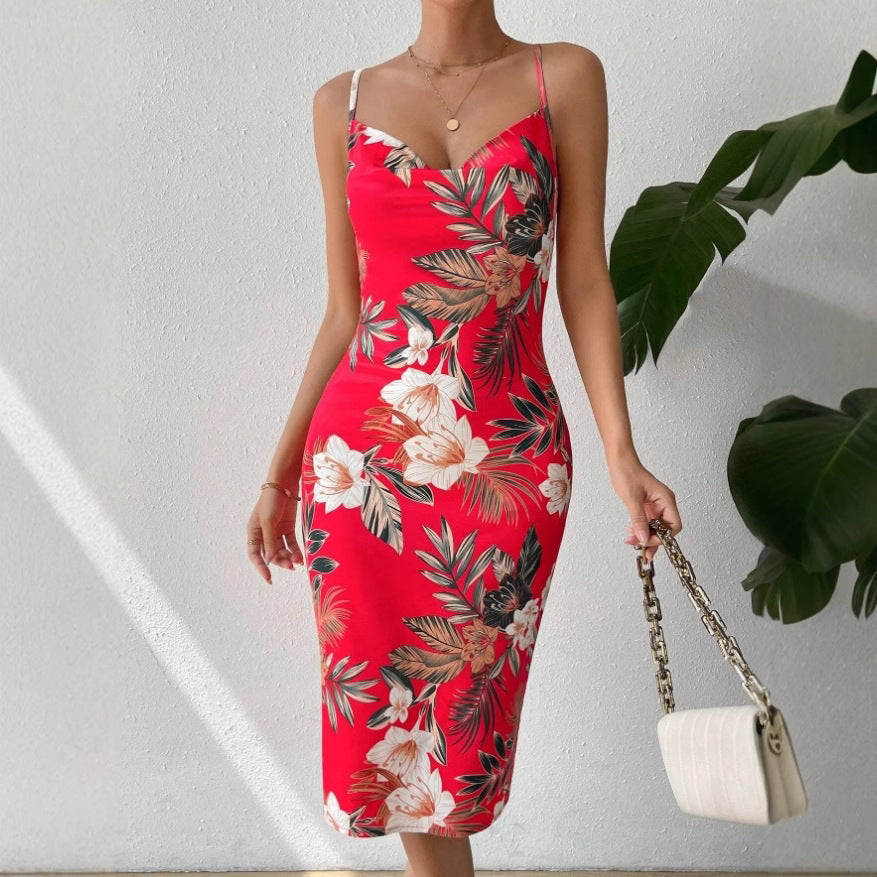 Damen Midi-Kleid mit floralem Design und verstellbarem Rückenschnürung R&B