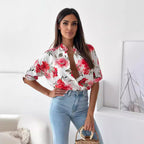 Damen blumige Oversize-Bluse mit kurzen Ärmeln R&B