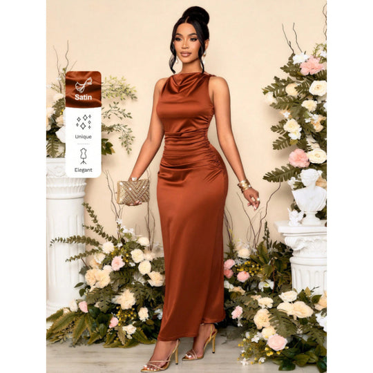 Damen elegantes, figurbetontes Maxikleid mit raffinierten Rüschendetails R&B