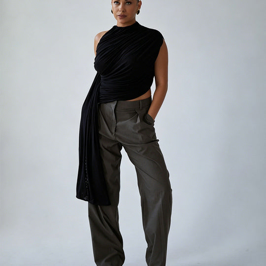 Damen Elegantes asymmetrisches Top mit Drapierungen R&B