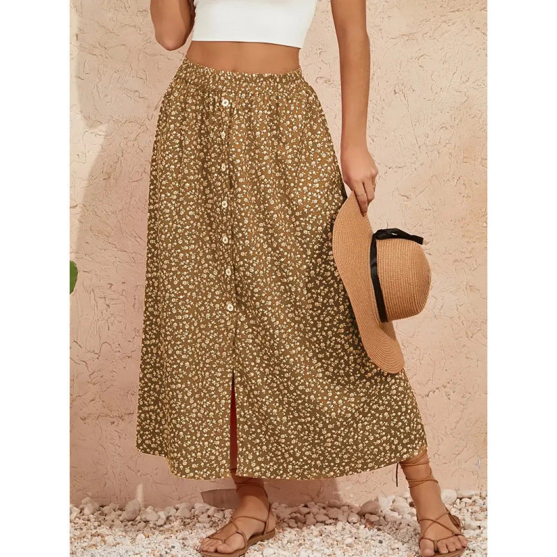 Damen Maxirock mit floralem Design und Knopfdetails R&B