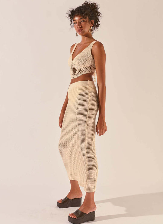 Damen gehäkeltes Crop-Top und Maxirock-Set R&B