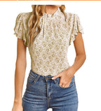 Damen elegantes Blusenshirt mit Rüschendetails und floralem Muster R&B