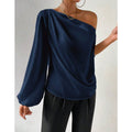 Damen elegante asymmetrische Bluse mit weiten Ärmel R&B