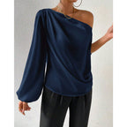 Damen elegante asymmetrische Bluse mit weiten Ärmel R&B