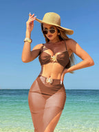 Damen Bikini mit einzigartiger Schnalle und transparentem Rock R&B