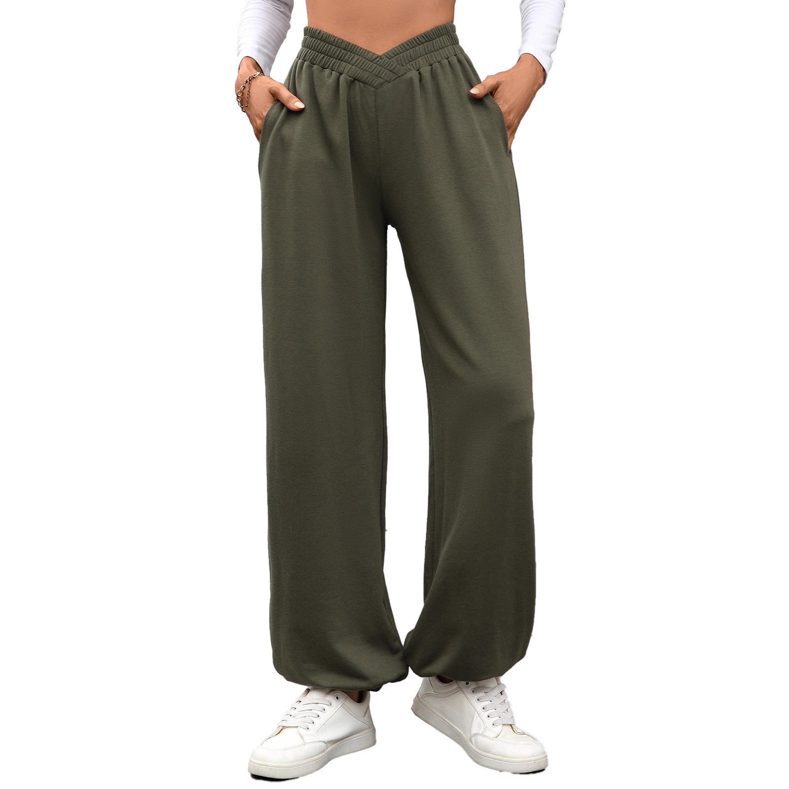 Damen bequeme Palazzo-Hose mit elastischem Bund und Seitentaschen R&B