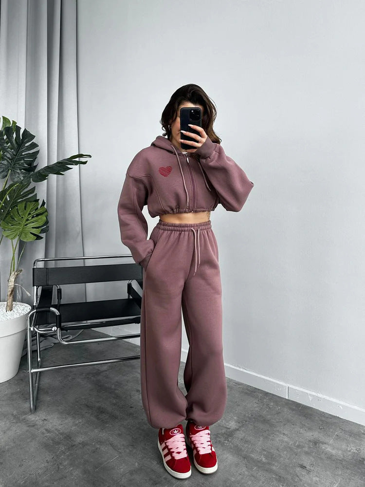 Damen Cropped Hoodie und weite Jogginghose Set R&B