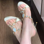 Damen elegante Sandalen mit funkelnden Kristallakzenten R&B