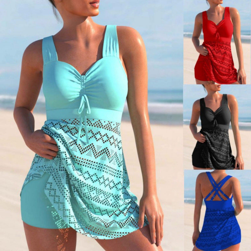 Damen Bade-Kleid mit eleganten Drapierungen und modischem Slip R&B