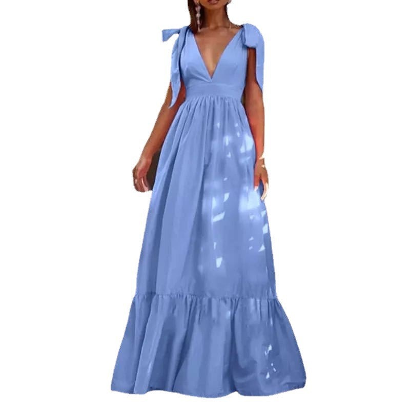 Damen Maxikleid mit festlichen Rüschendetails und tiefem V-Ausschnitt R&B