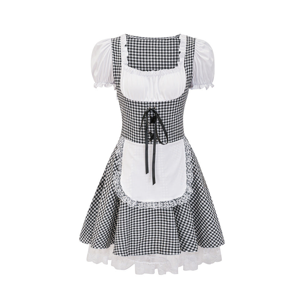 Damen Dirndlkleid mit traditionellem Karomuster und romantischen Rüschendetails R&B