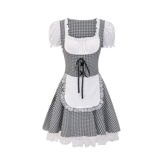 Damen Dirndlkleid mit traditionellem Karomuster und romantischen Rüschendetails R&B