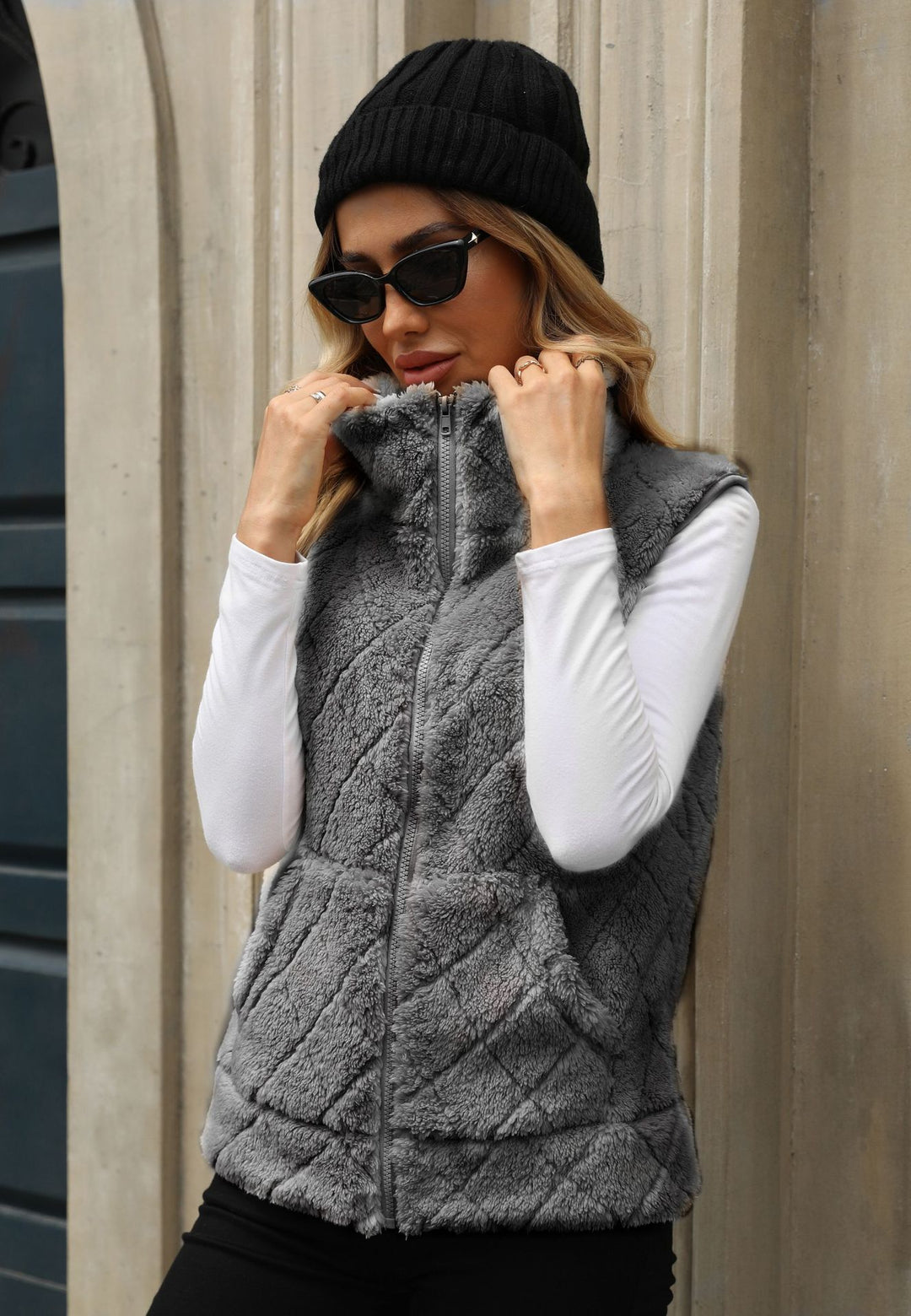 Damen Kuschelige Fleece-Weste mit Kapuze R&B
