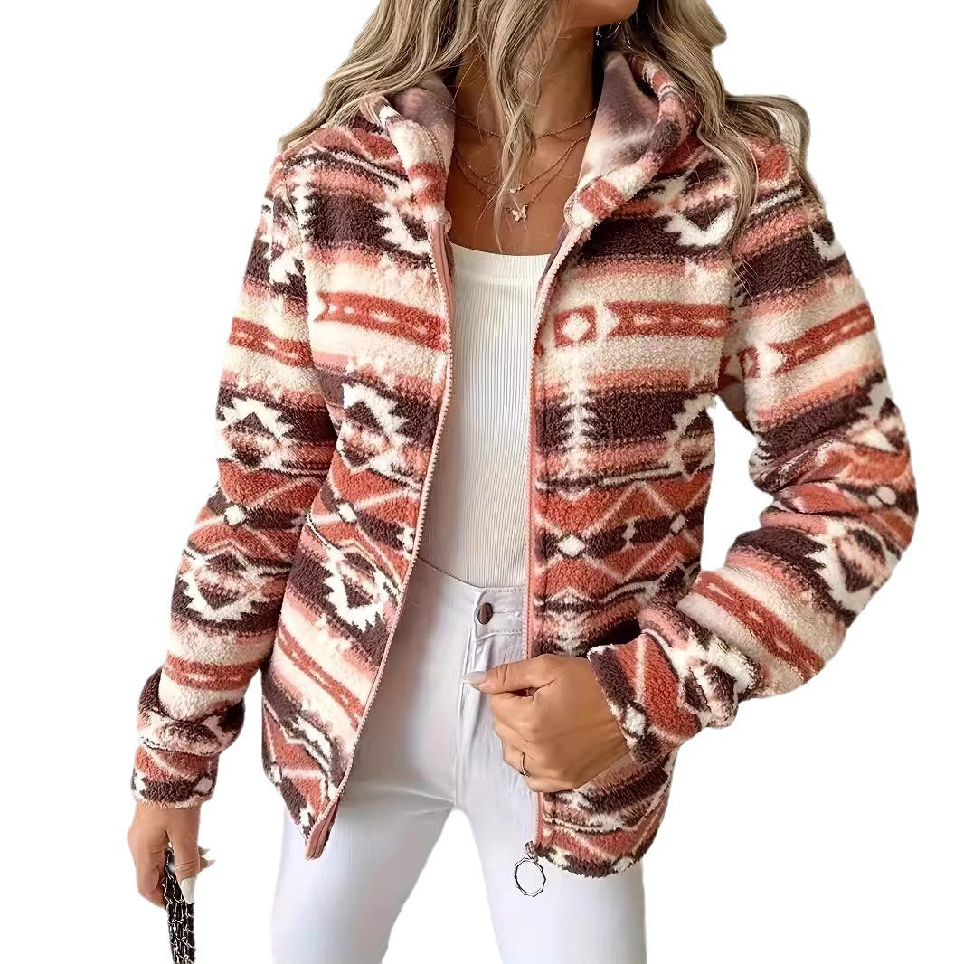 Damen Fleecejacke mit geometrischem Muster und hochwertiger Verarbeitung R&B