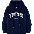 Herren nan kuscheliger Fleece-Hoodie mit Relief-Logo, Kordelzug und Kängurutasche R&B