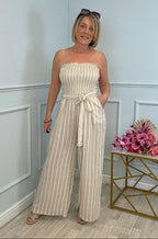 Damen Bandeau Jumpsuit mit weitem Bein und Bindegürtel R&B