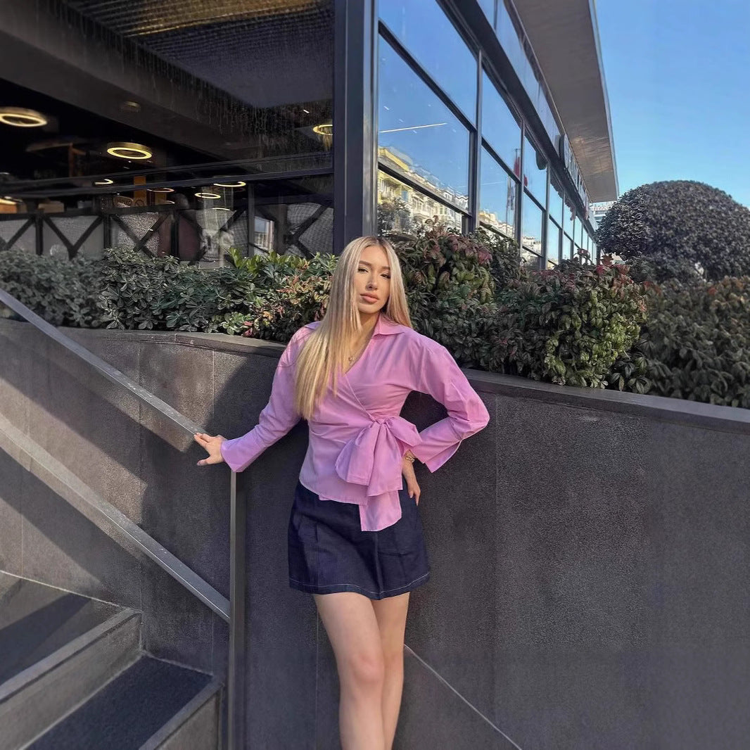 Damen Wickelbluse mit BindR&Band und elegantem Kragen R&B