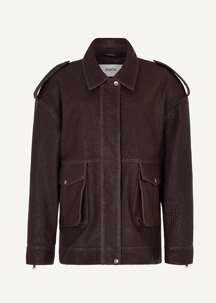 R&B | Edge - Dunkelbraune Lederjacke mit Utility-Taschen