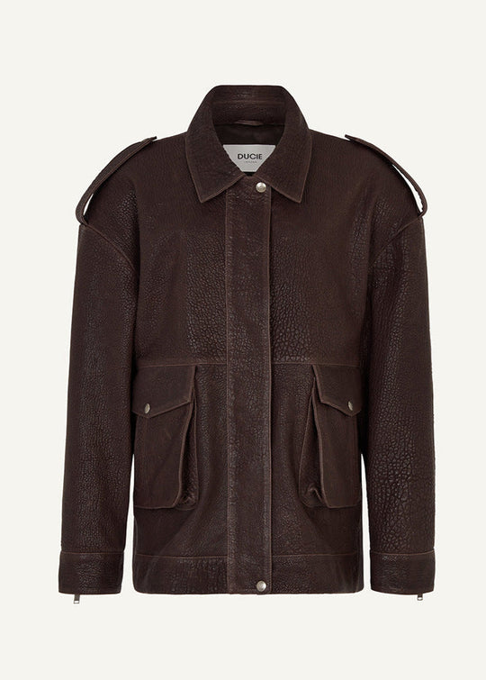R&B | Edge - Dunkelbraune Lederjacke mit Utility-Taschen