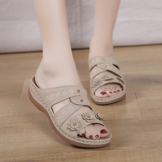 Damen elegante und bequeme Pantolette mit floralen Applikationen R&B