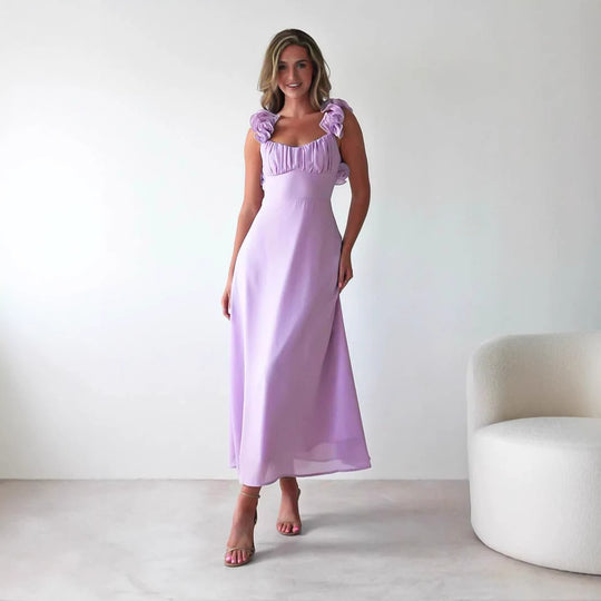 Damen Maxikleid mit verspielten Rüschendetails und elastischem Oberteil R&B