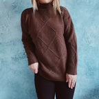 Damen Grobstrickpullover mit elegantem Rautenmuster und hohem Kragen R&B