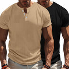 Herren Kurzarm Henley-T-Shirt mit strukturiertem Rippdesign Heidi-Mode