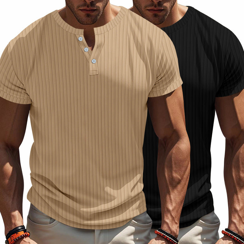 Herren Kurzarm Henley-T-Shirt mit strukturiertem Rippdesign Heidi-Mode