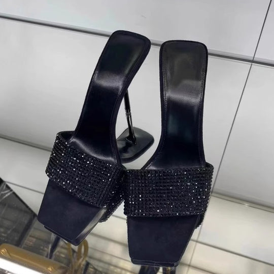 Damen glamouröse High Heel Mules mit funkelnden Strassdetails R&B
