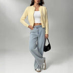 Damen Strickjacke mit Knopfdetail und elastischem Saum