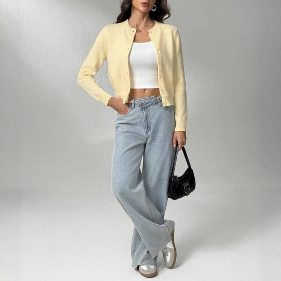 Damen Strickjacke mit Knopfdetail und elastischem Saum
