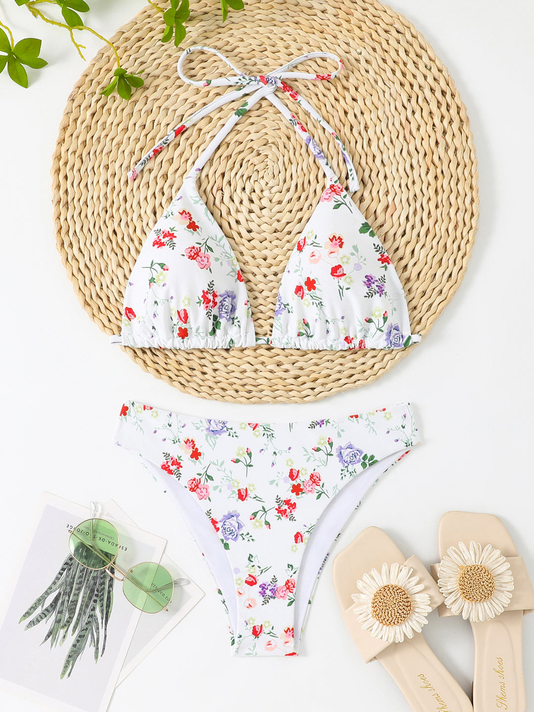 Damen Triangel-Bikini-Set mit verspieltem Knoten-Design und hoch geschnittenem Höschen R&B