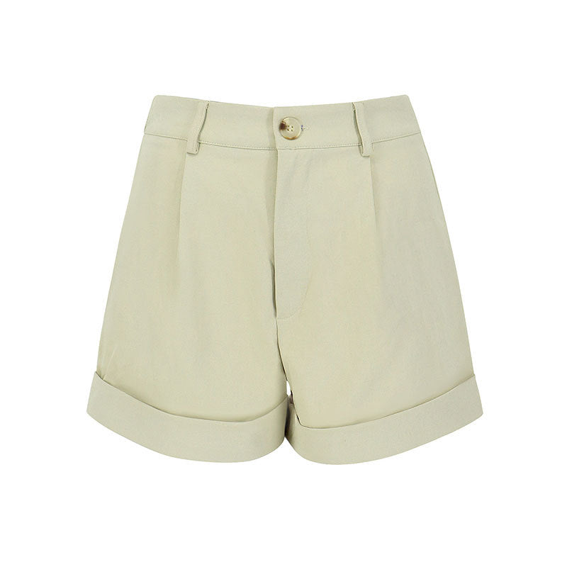Damen elegante Kurzshorts mit hohem Bund und umgeschlagenem Saum R&B
