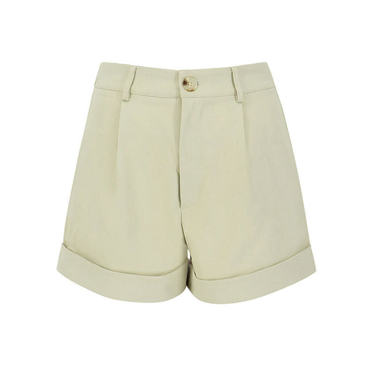 Damen elegante Kurzshorts mit hohem Bund und umgeschlagenem Saum R&B