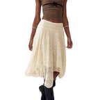 Damen R&Brne Spitzenmidi-Rock mit asymmetrischem Saum R&B