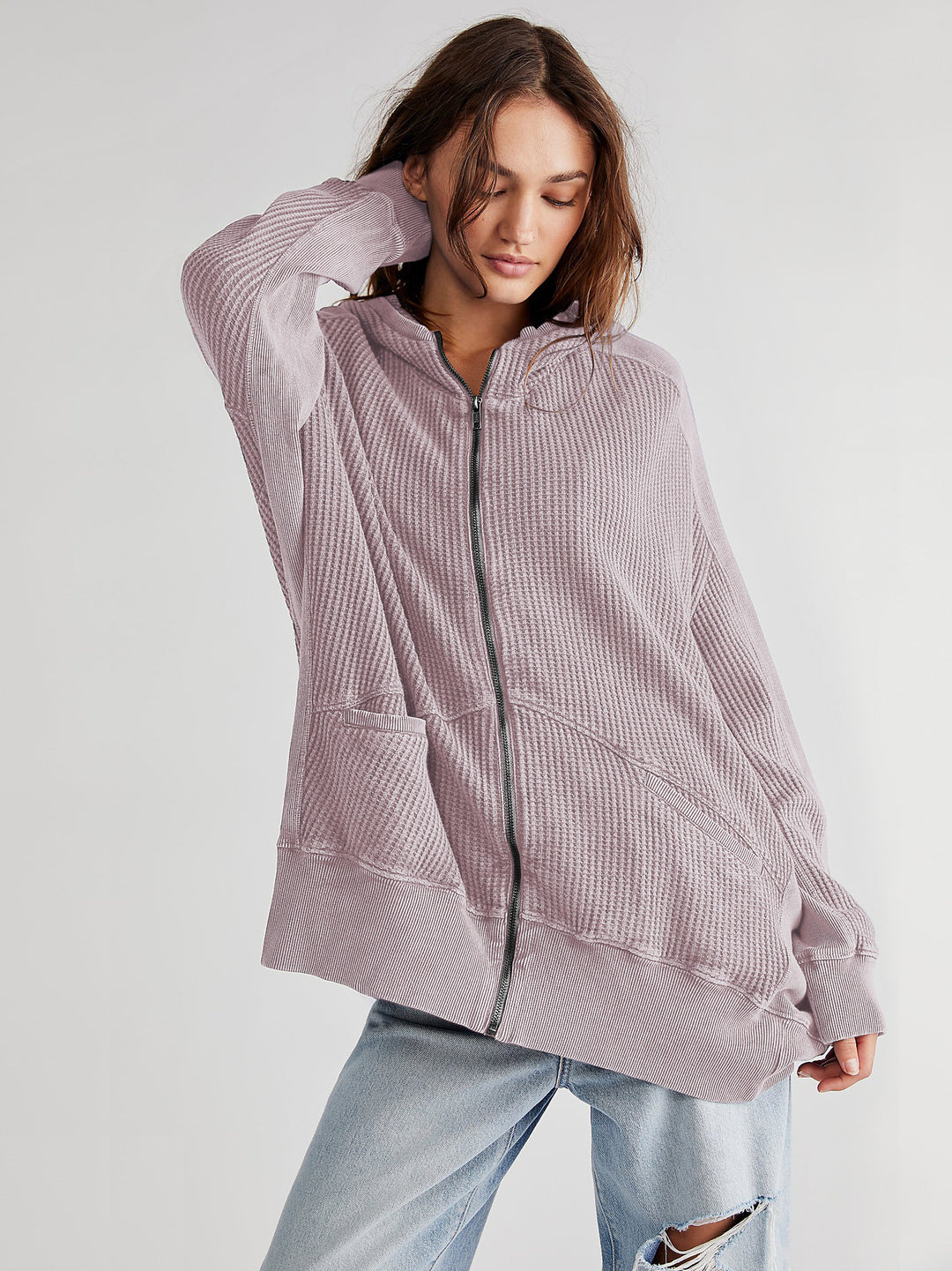 Damen Lässiger Kapuzenpullover mit strukturiertem Material und praktischen Taschen R&B