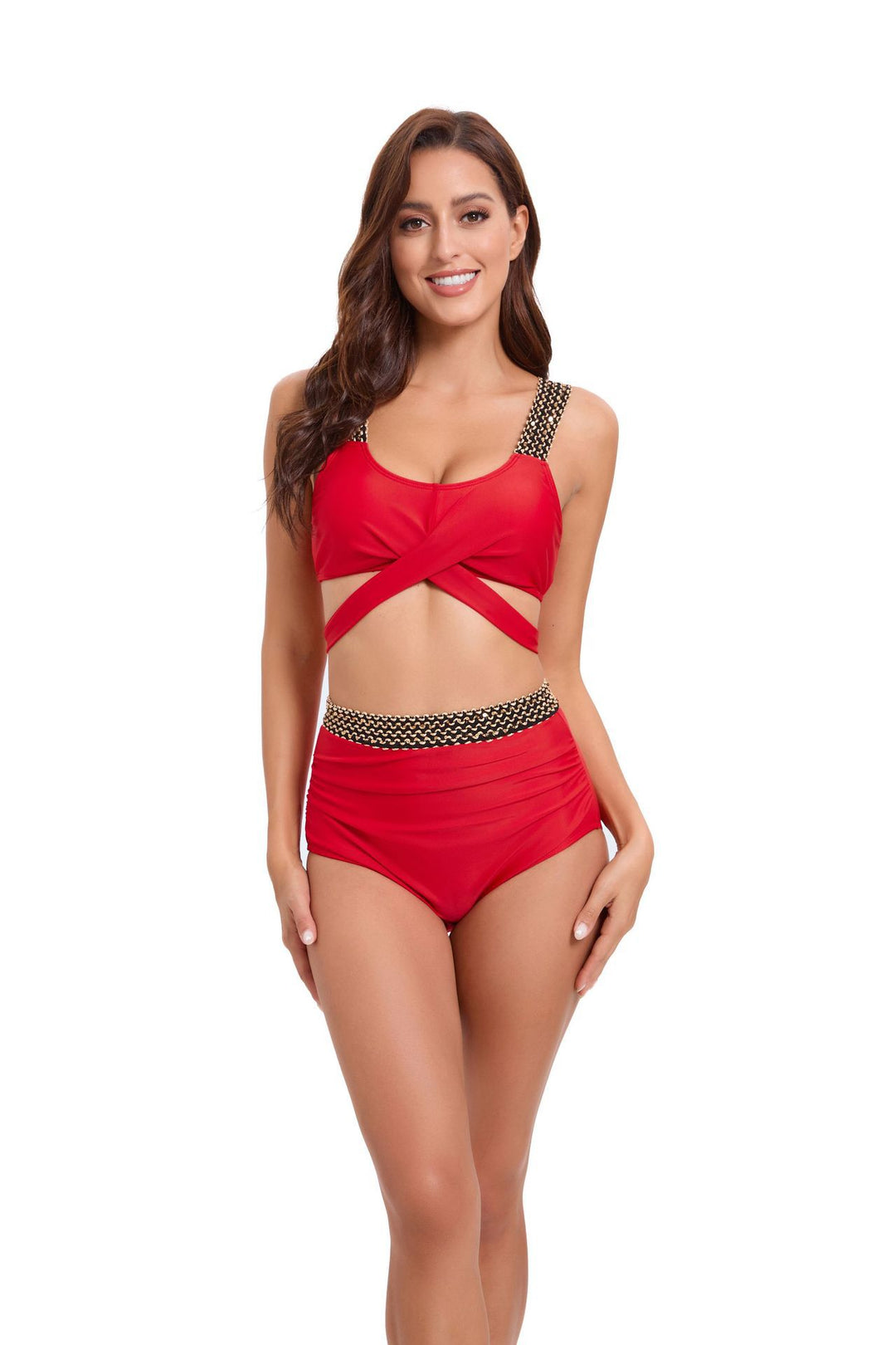 Damen Sportliches Bikini-Set mit raffiniertem Wickeldesign und verstellbaren Trägern R&B