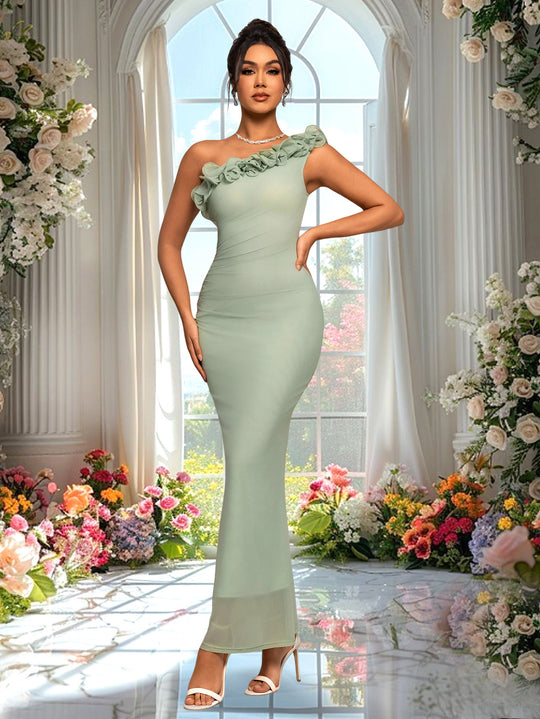 Damen Elegantes Tailliertes Abendkleid mit Rüschen R&B