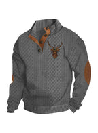 Herren nan Heritage-Strukturpullover mit Stehkragen Lederimitat-Besatz Ellenbogen-Patches und Halbknopfleiste R&B