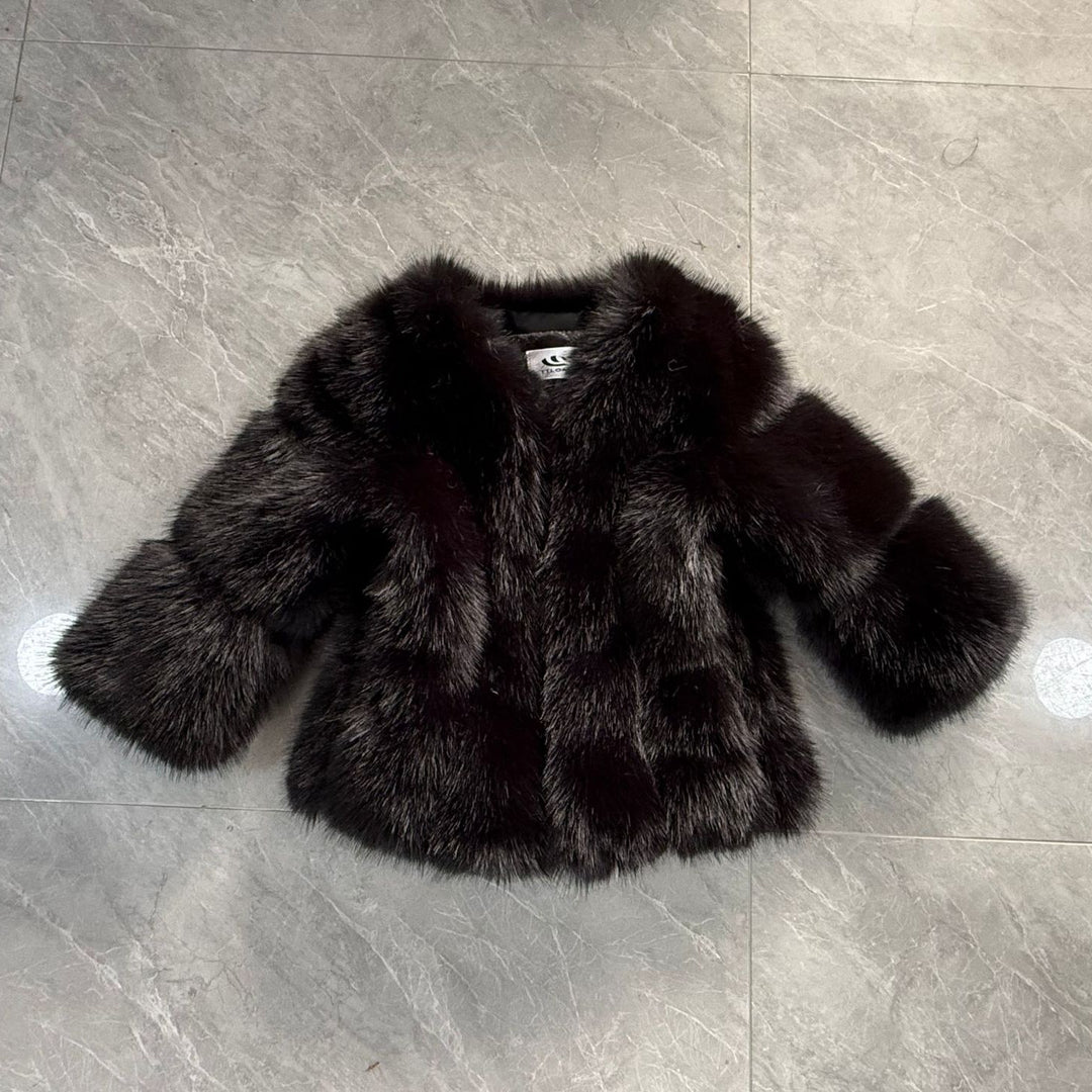Damen modische Kurzjacke mit voluminösen Ärmeln und weichem Fell R&B