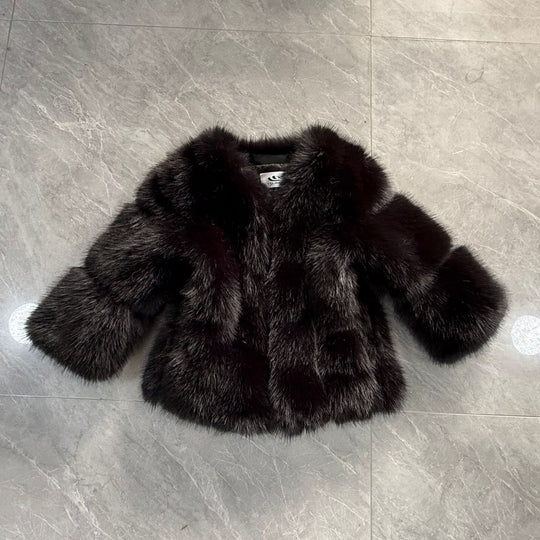 Damen modische Kurzjacke mit voluminösen Ärmeln und weichem Fell R&B