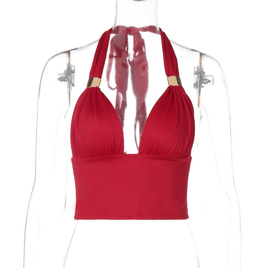 Damen Crop-Top mit tiefem V-Ausschnitt und eleganten Trägerdetails R&B